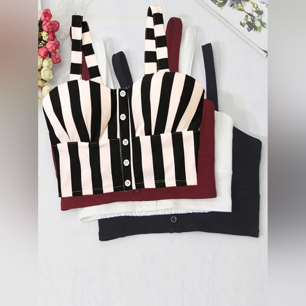 NWT black white stripe bralette crop top, XS